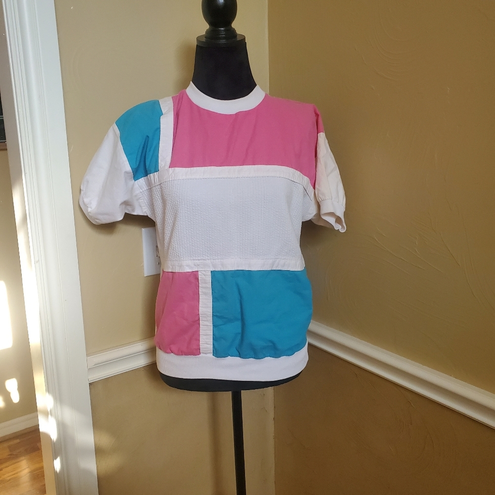 Vintage 90s inspired pink and blue top
